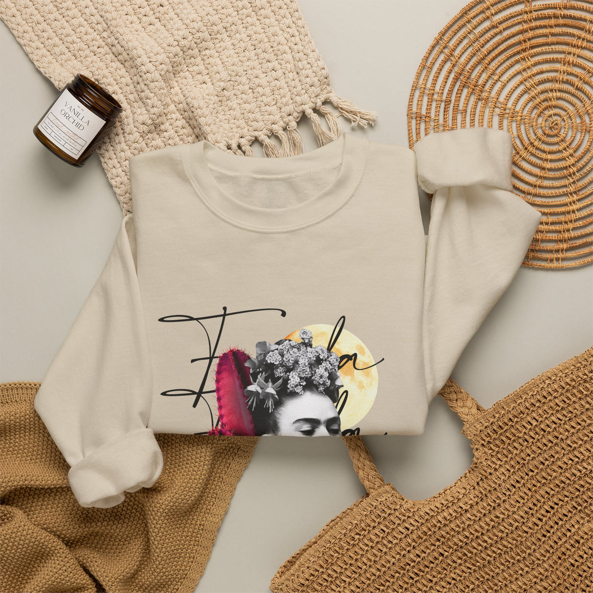 Frida Kahlo Moonlight Script Collage Crewneck Sweatshirt