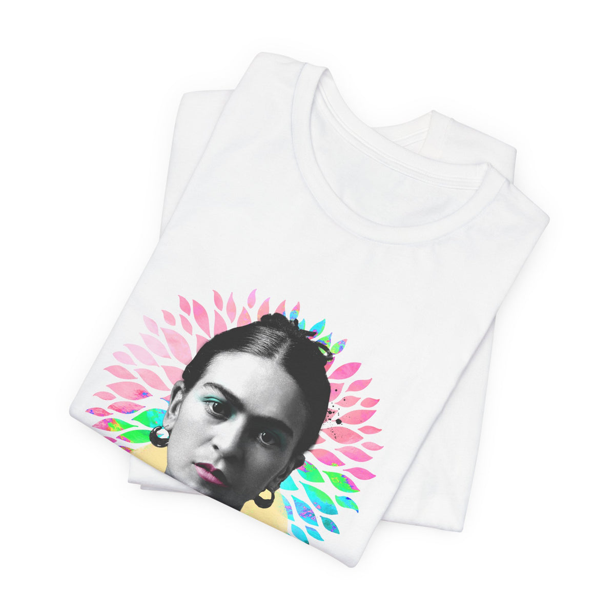 Frida Kahlo Flower Halo Portrait T-Shirt in White, folded