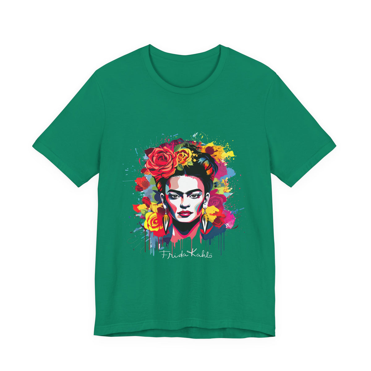 Frida Kahlo Watercolor Floral Portrait T-Shirt