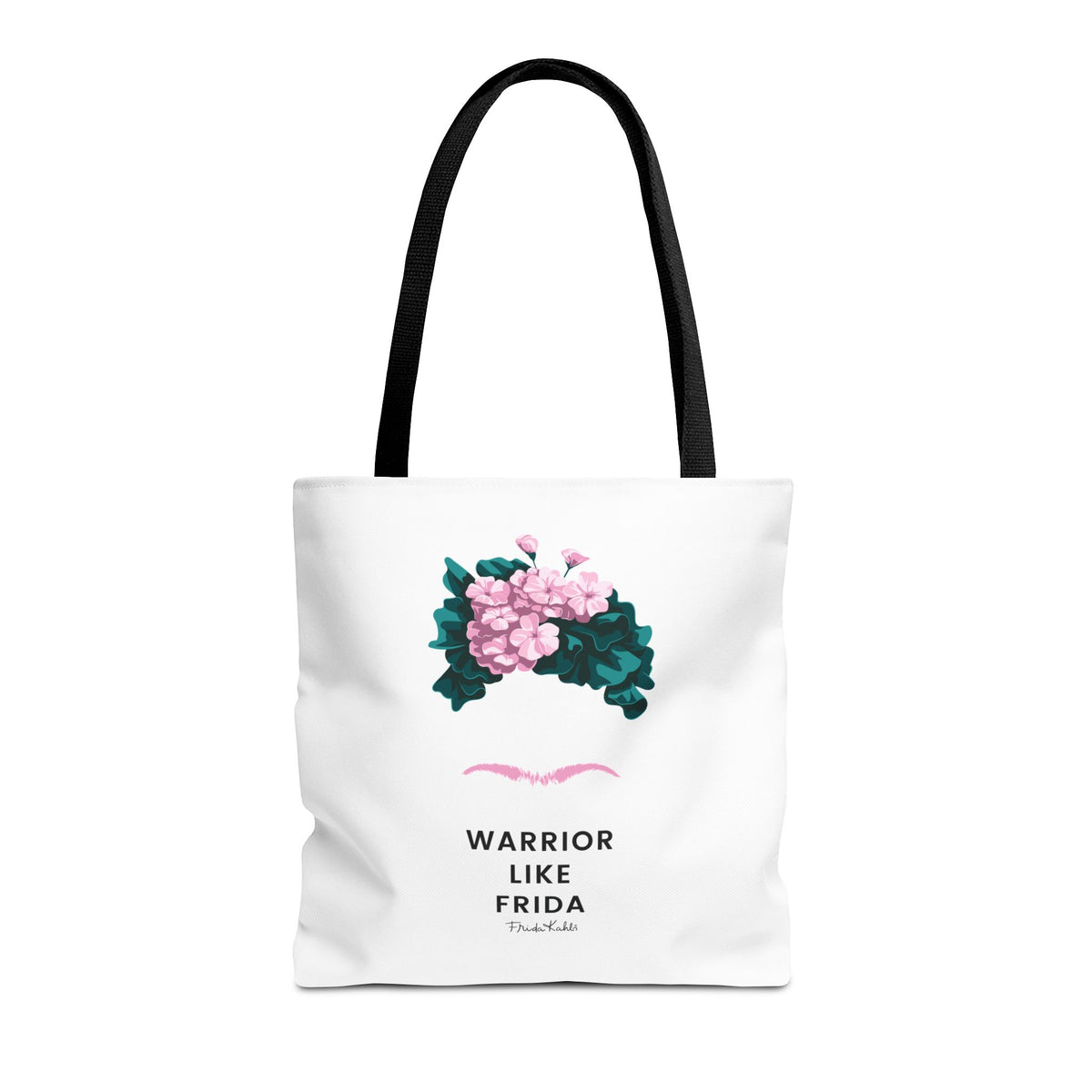 Frida Kahlo Warrior Like Frida White Tote Bag - Breast Cancer Awareness - 16" × 16''