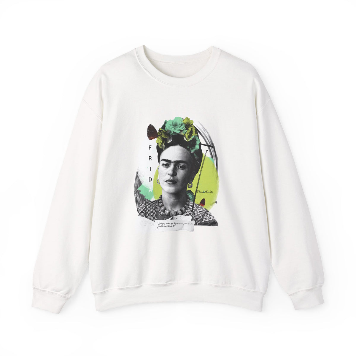 Frida Kahlo Modern Collage Portrait Crewneck Sweatshirt in White