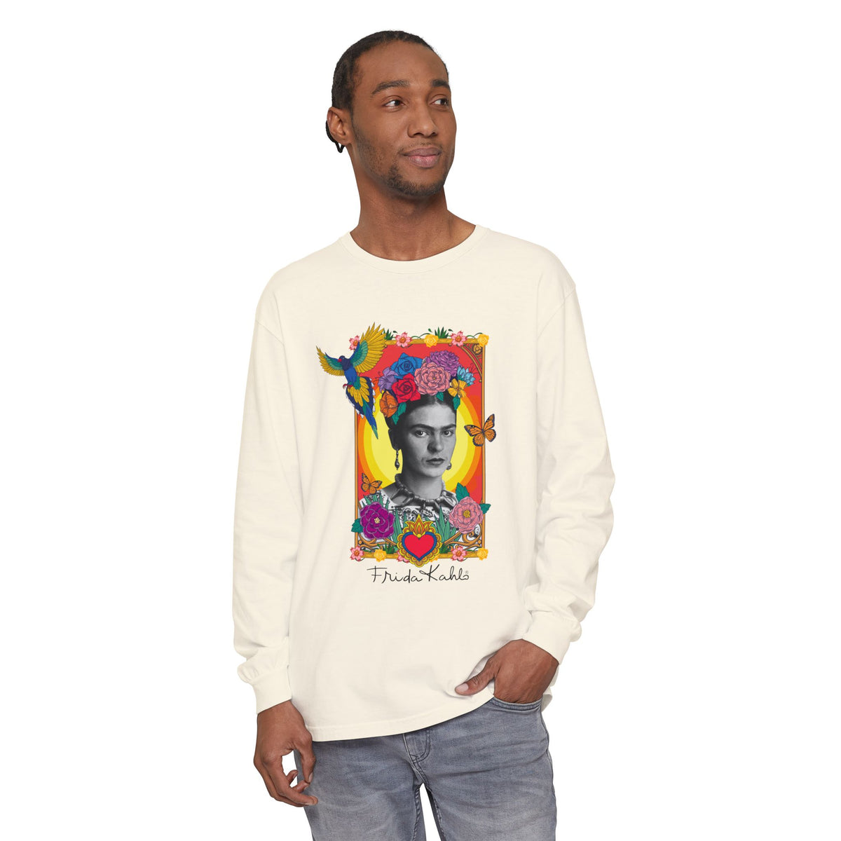 Frida Kahlo Hummingbird Golden Frame Long Sleeve T-Shirt