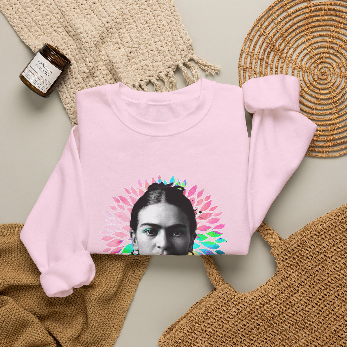 Frida Kahlo Flower Halo Portrait Crewneck Sweatshirt