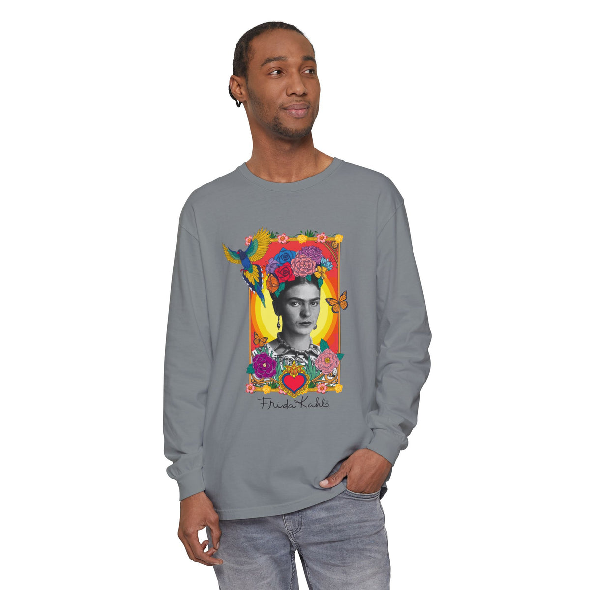 Frida Kahlo Hummingbird Golden Frame Long Sleeve T-Shirt