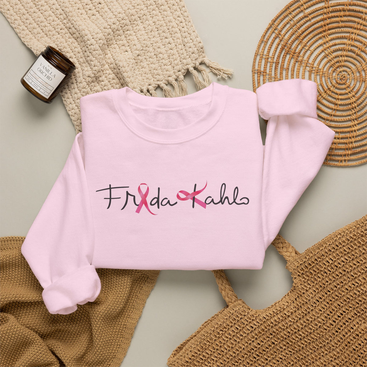 Frida Kahlo Pink Ribbon Logo Breast Cancer Awareness Sweatshirt