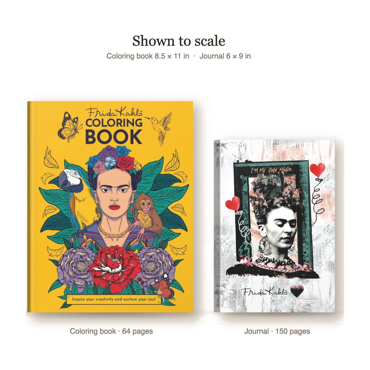 Frida Kahlo coloring book and lined journal – size comparison