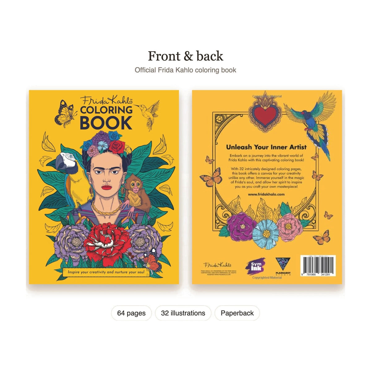 Frida Kahlo Coloring Book – front and back cover