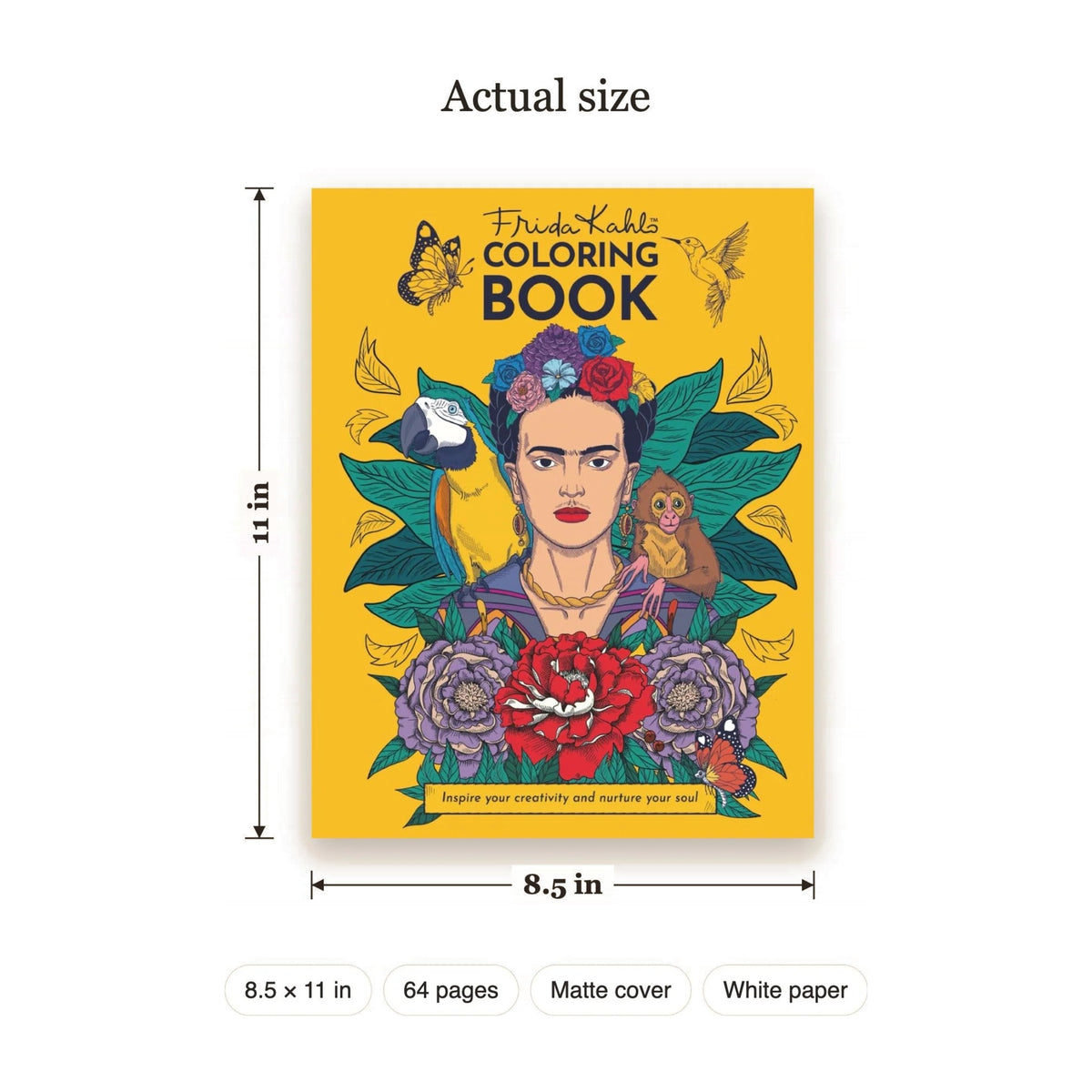Frida Kahlo Coloring Book – size 8.5 x 11 in, matte cover, white paper