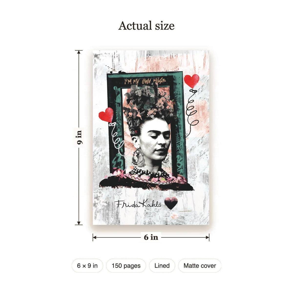 Frida Kahlo Lined Journal – size 6 x 9 in, lined pages, matte cover